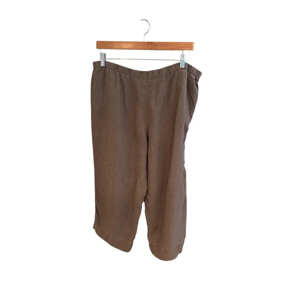 J. Jill Womens Petite 100% Linen Cropped Pants Brown Elastic Waist Size L - Picture 2 of 7